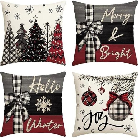 Merry Christmas Joy Xmas Trees Red Throw Pillow Covers, 18 x 18 Inch - Picture 14 of 14